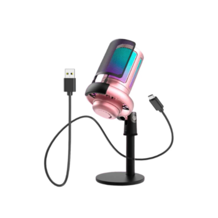 Microfone De Mesa Game Condensador Para PC Luz Led RGB Cor ROSA